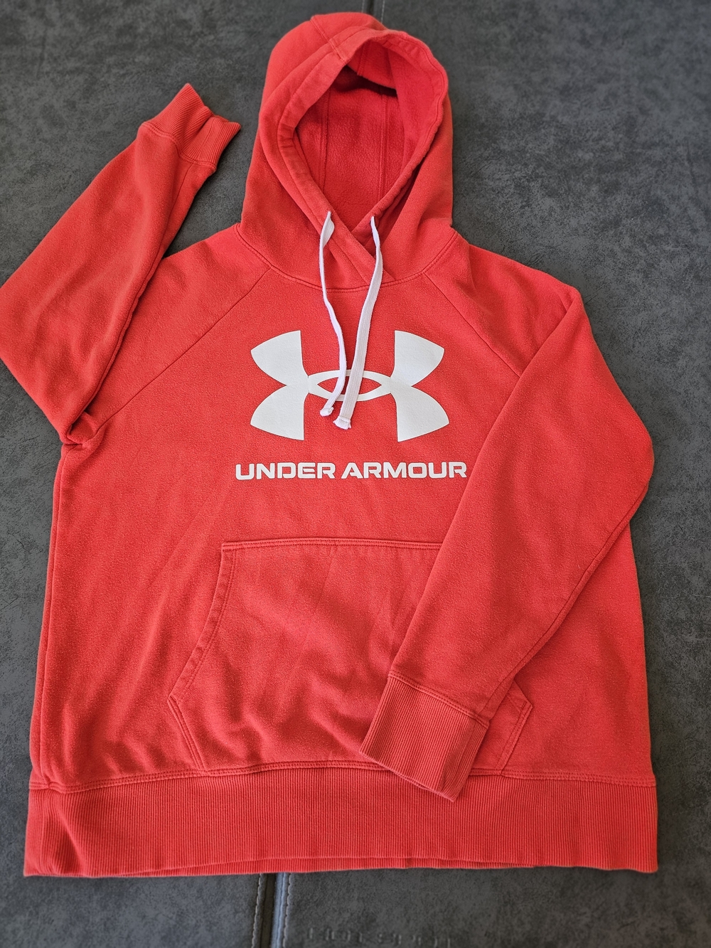 Under Armour Men's Orange Hoodie with White Logo Size LARGE